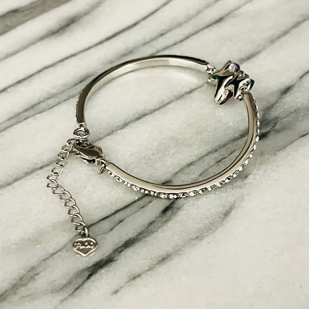 Crystal Butterfly Bracelet Blue Purple Pink Bangle Rhodium Plated Hypoallergenic